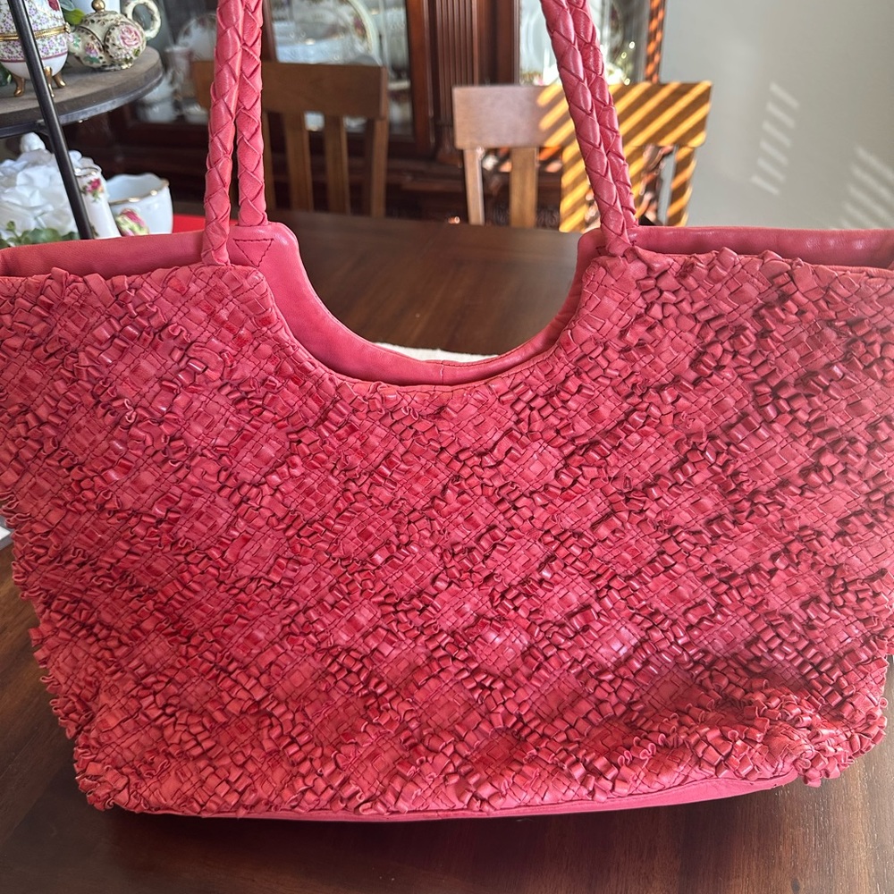 HOBO coral woven leather purse